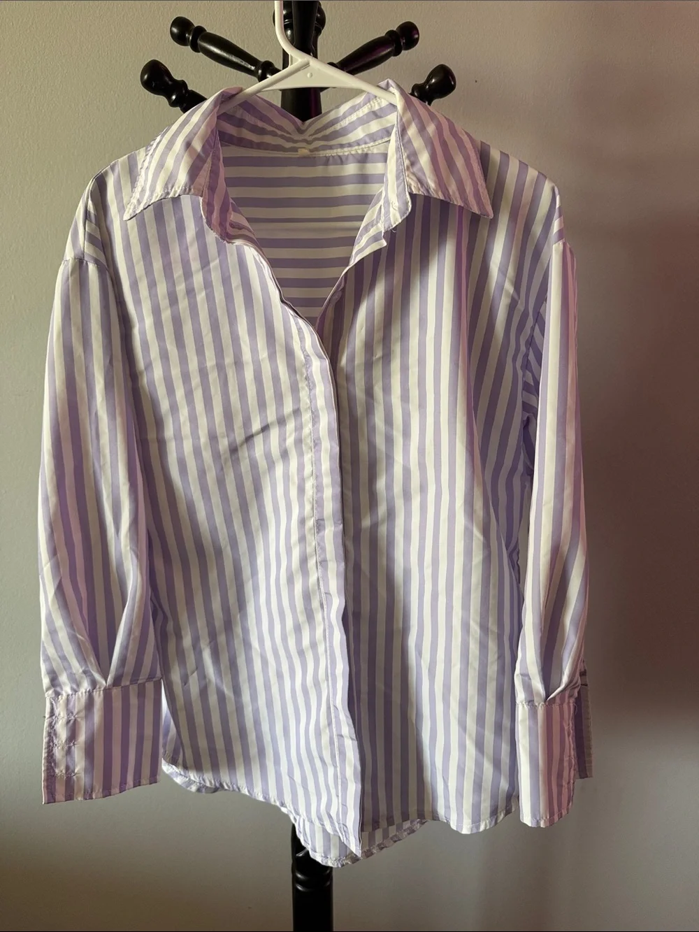 Lavender & White Striped Button-Up Shirt 4.1B
